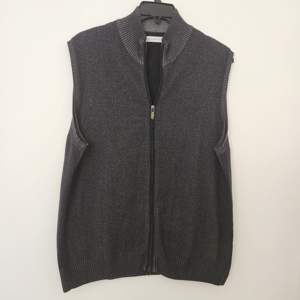 Alex Cannon Vest Mens XL Sweater Full Zip Black Charcoal Knit Mock Neck